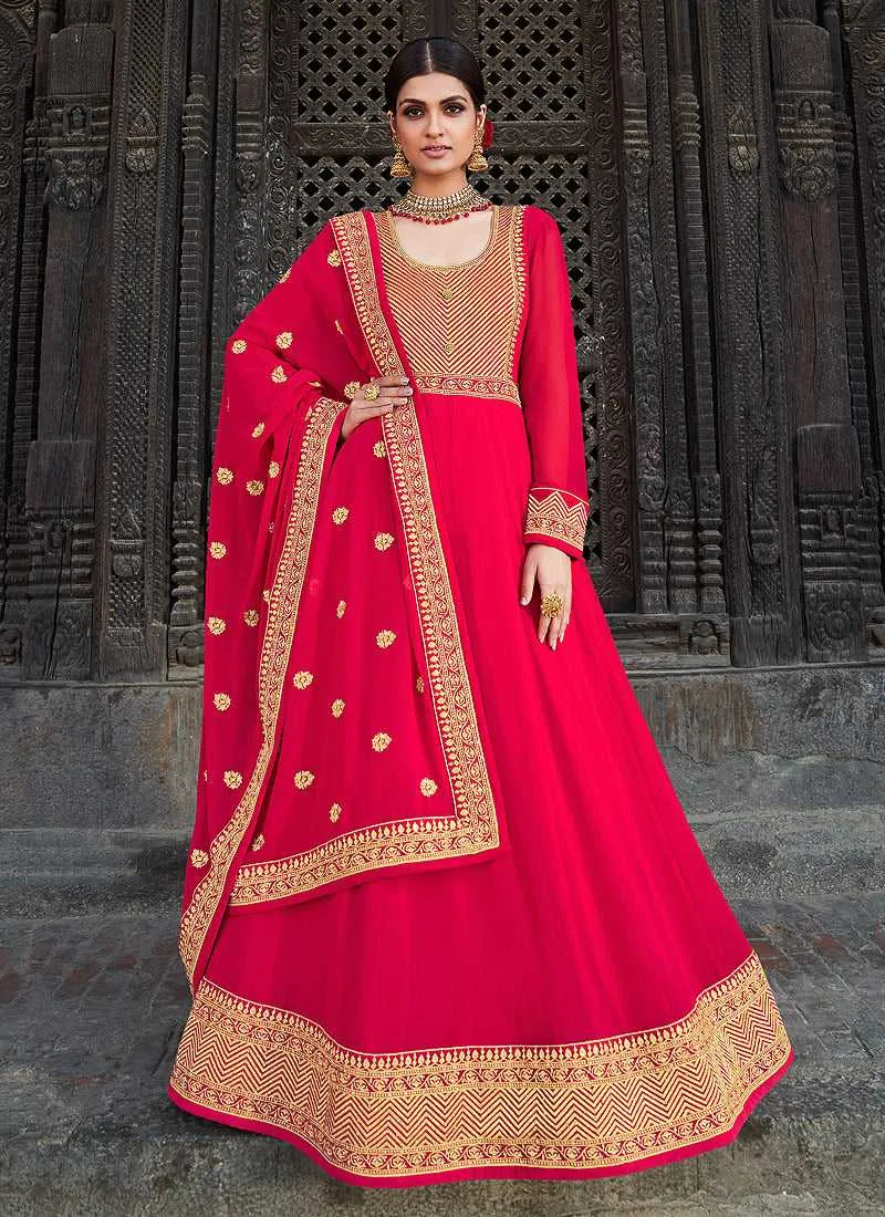 Pink Embroidered Stylish Kalidar Gown Style Anarkali