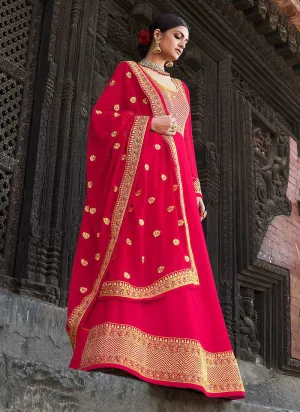 Pink Embroidered Stylish Kalidar Gown Style Anarkali
