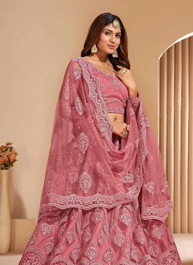 Pink Floral Embroidered Stylish Lehenga Choli