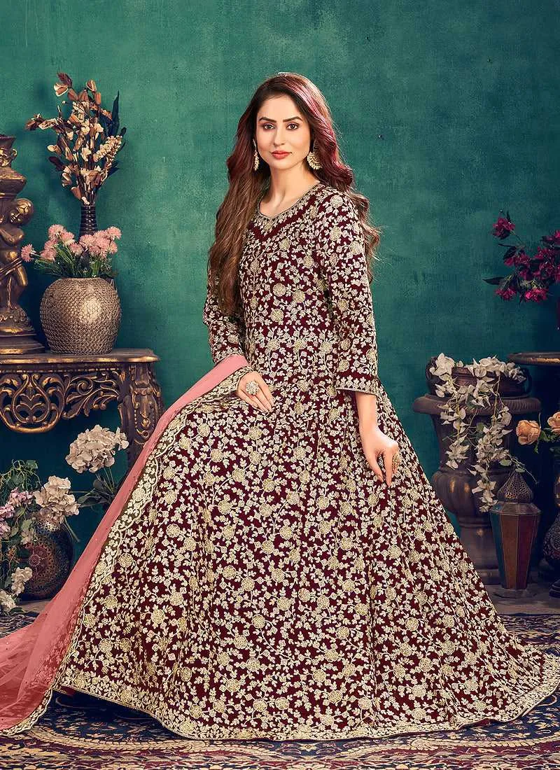 Pink Heavy Embroidered Stylish Velvet Anarkali Suit