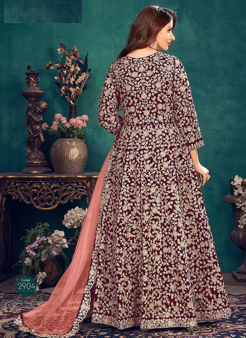 Pink Heavy Embroidered Stylish Velvet Anarkali Suit