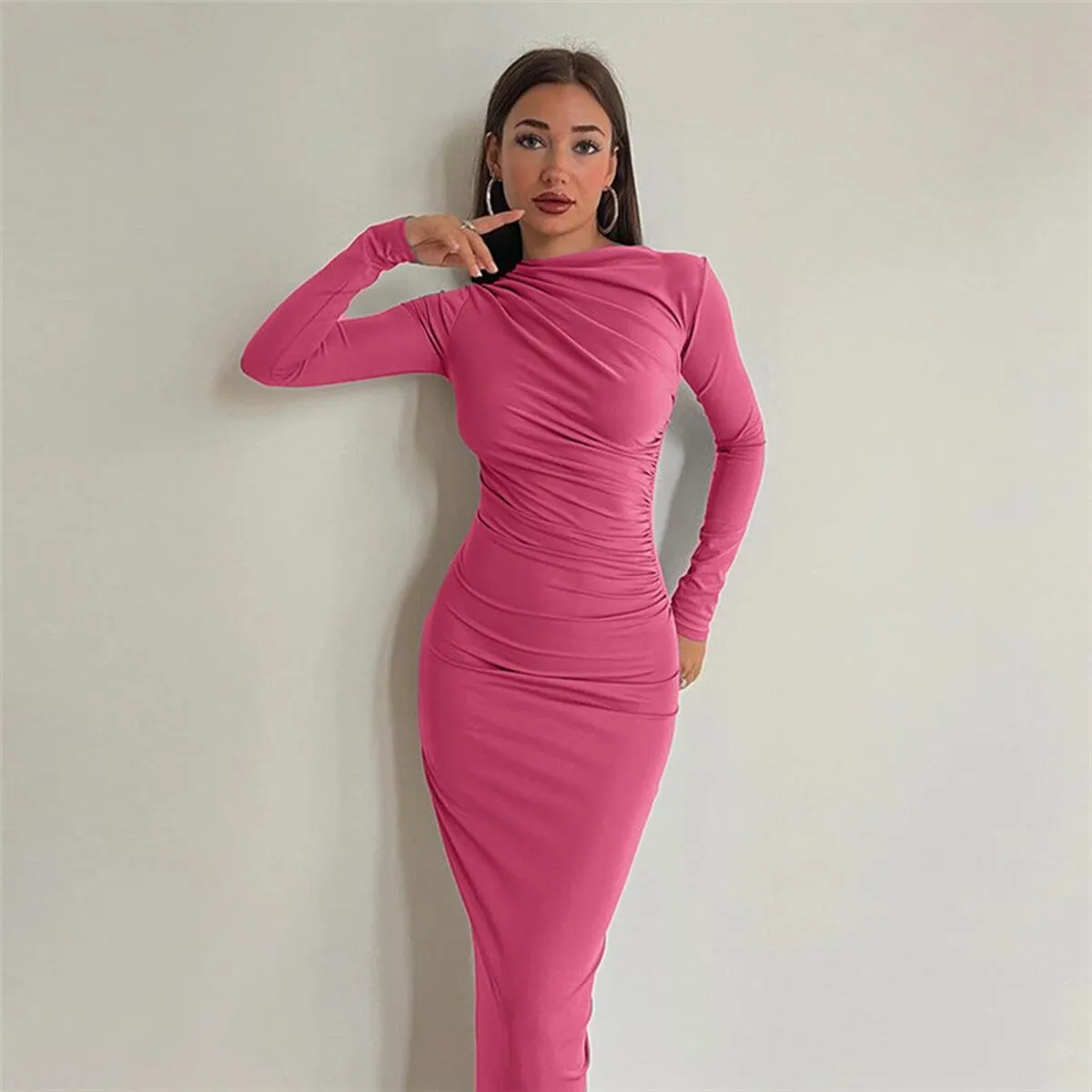 Pink Long Sleeve Bodycon Dress