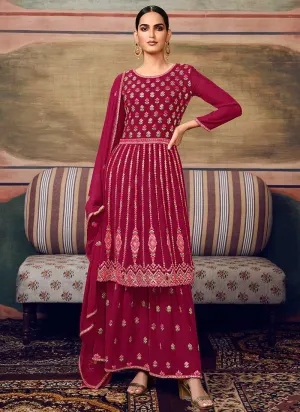 Pink Mirror Embroidered Stylish Gharara Suit