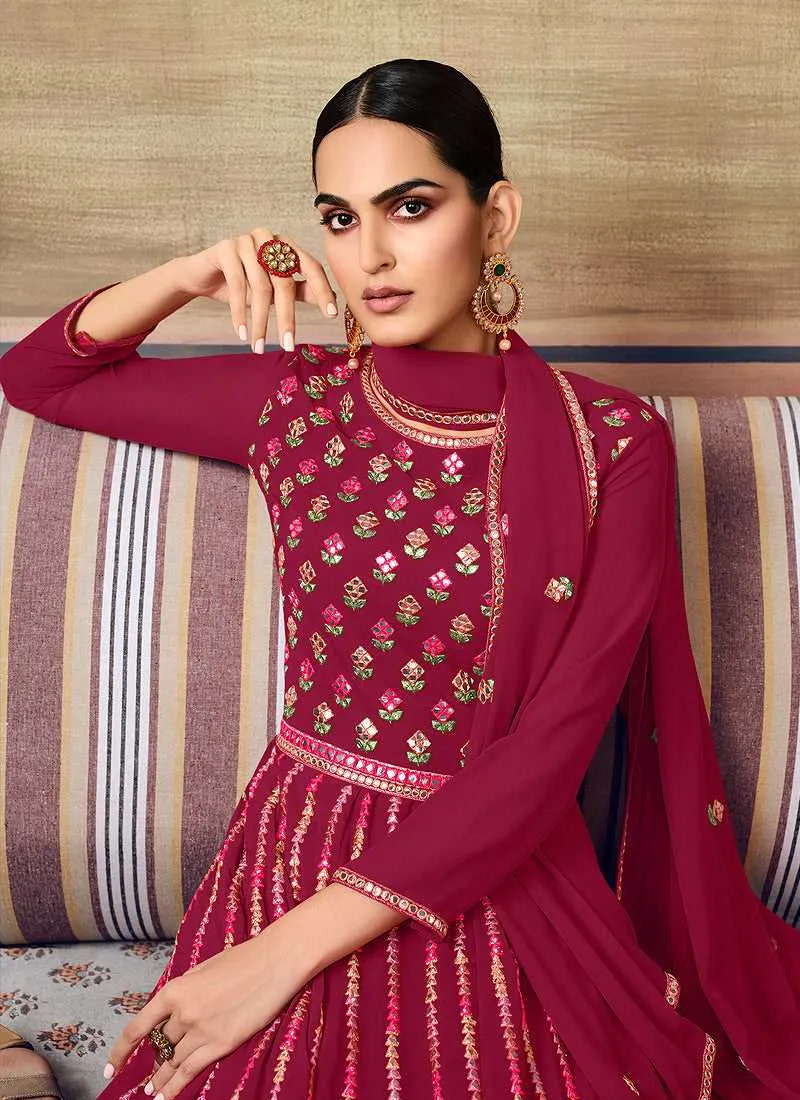 Pink Mirror Embroidered Stylish Gharara Suit
