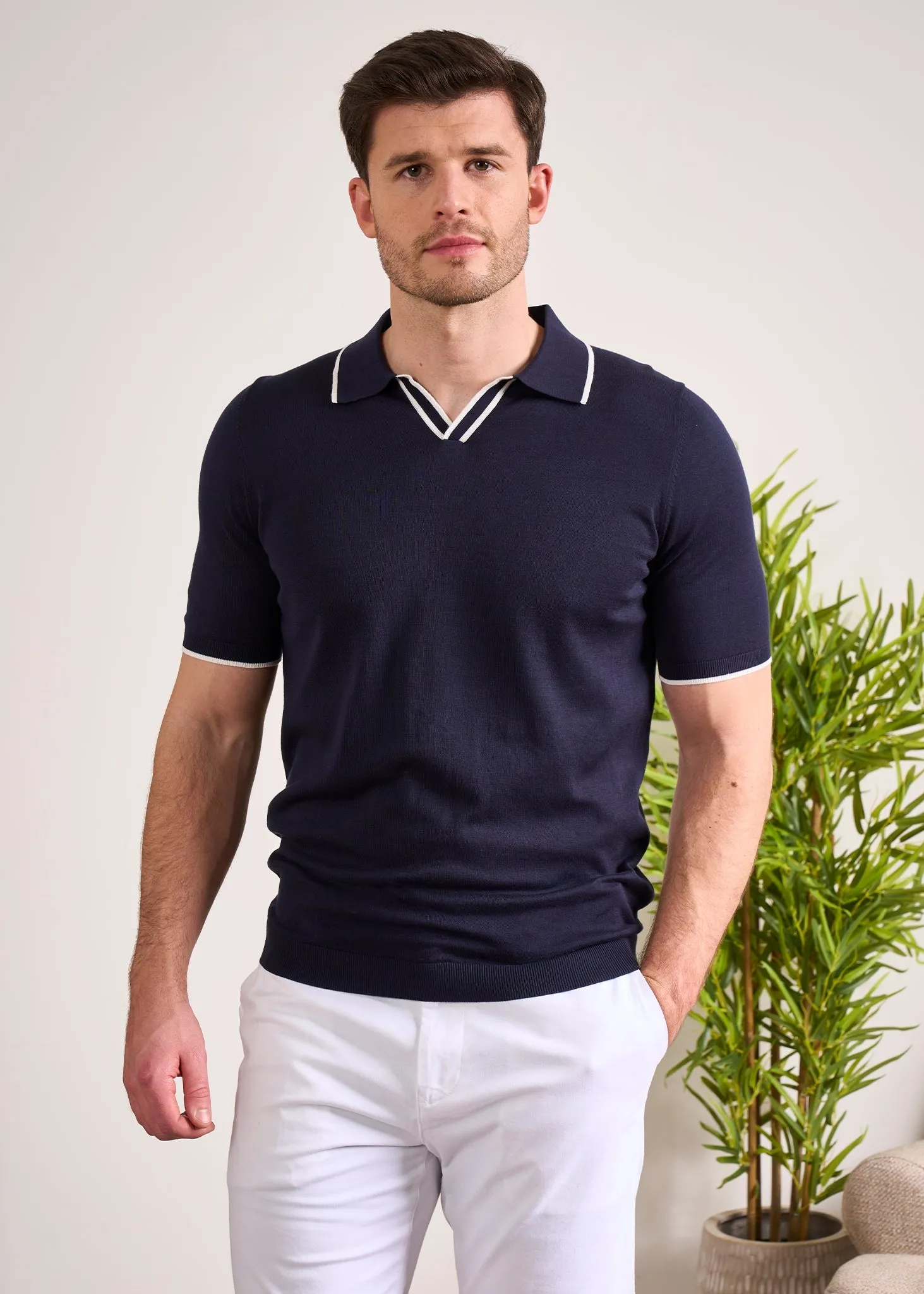 Portloe Short Sleeve Open Placket Shirt In Dark Navy