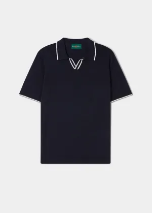 Portloe Short Sleeve Open Placket Shirt In Dark Navy