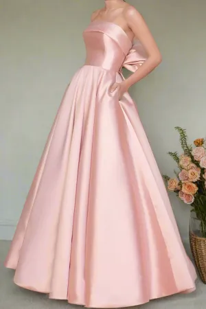 Princess Blush A-Line Sleeveless Strapless Satin Long Prom Party Dresses