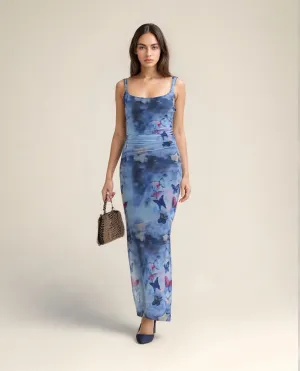 Printed Blue Skater Maxi
