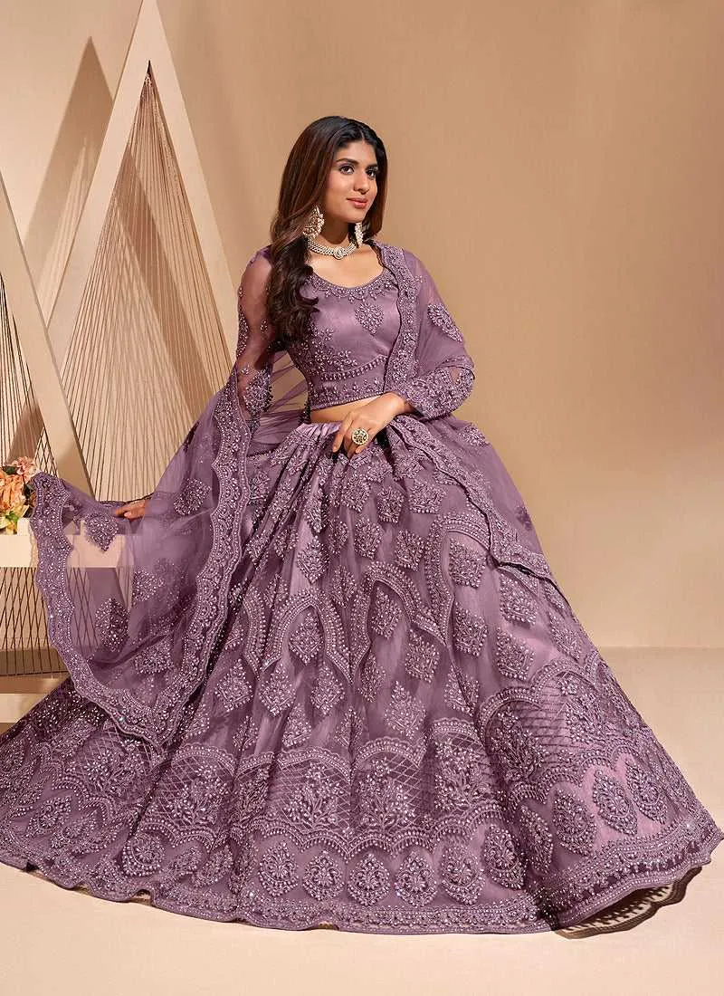 Purple Floral Embroidered Stylish Lehenga Choli