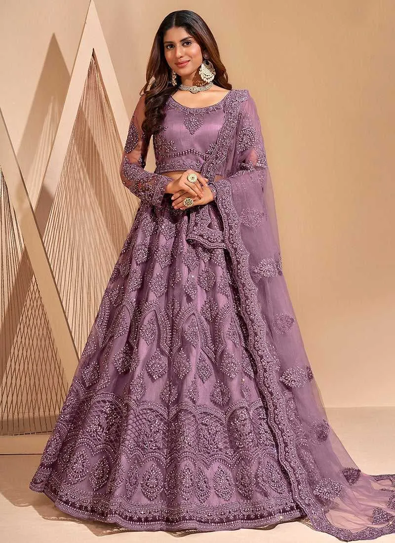 Purple Floral Embroidered Stylish Lehenga Choli