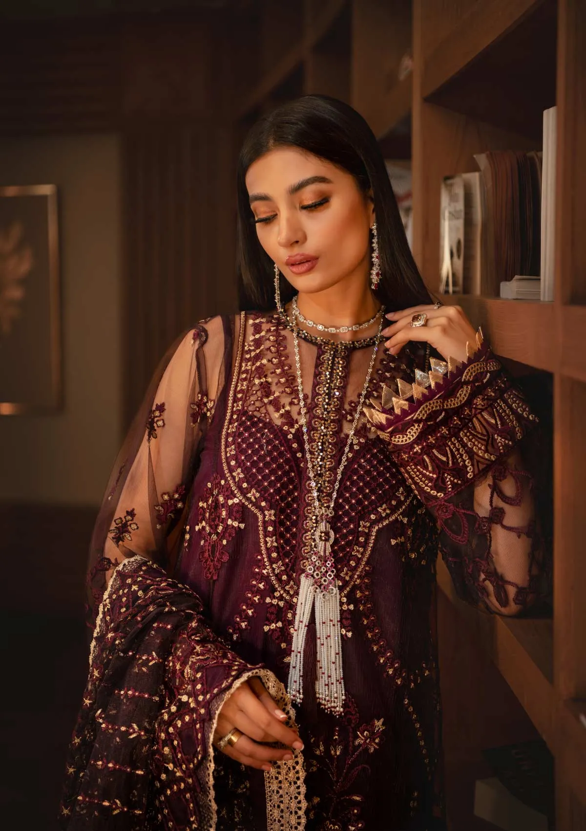 Purple Pakistani Dress with Elegant Embroidery #PF353