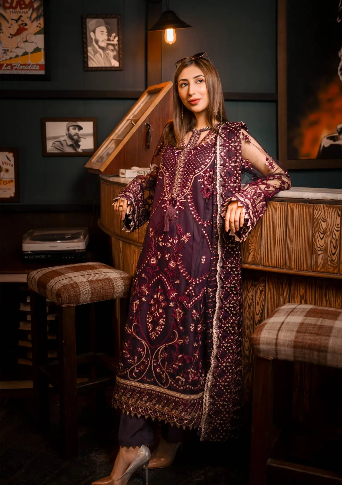 Purple Pakistani Dress with Elegant Embroidery #PF353