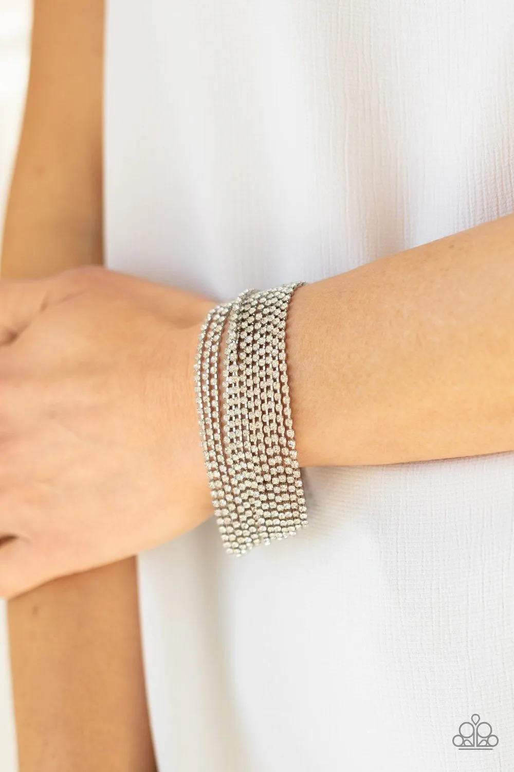 "I Woke Up This Way" Silver Multi Strand White/Clear Rhinestone Clasp Bracelet