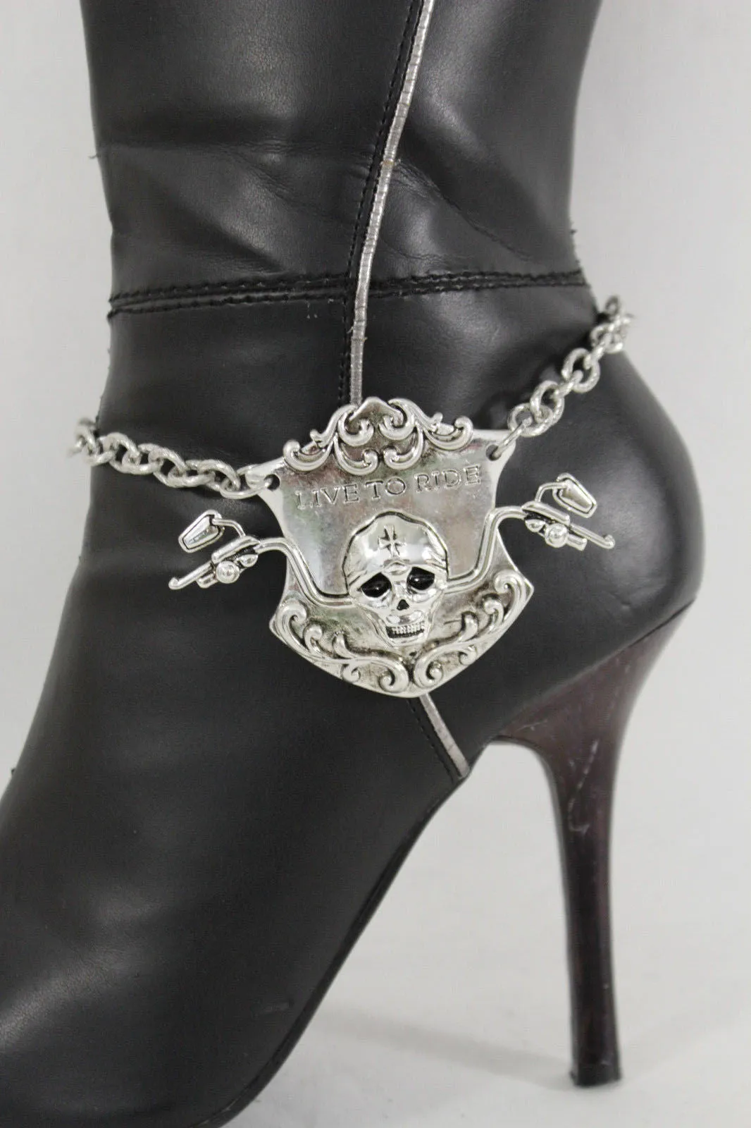 "Live to Ride" Motorcycle Biker Skull Pendant Boot Chain