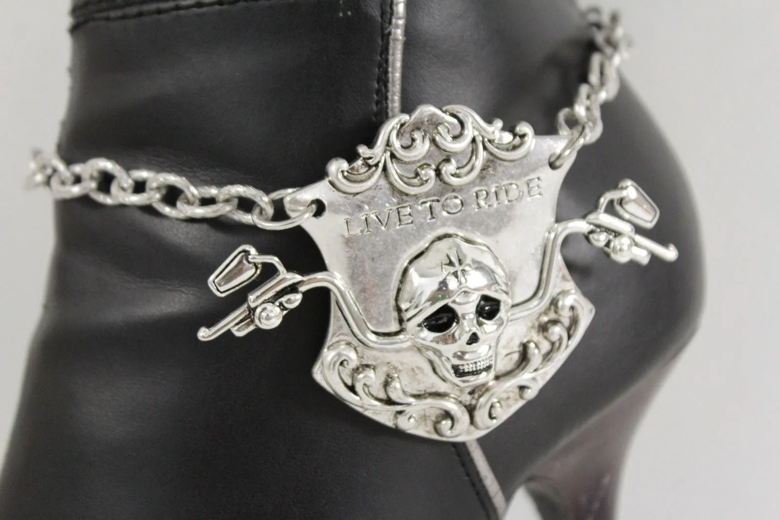 "Live to Ride" Motorcycle Biker Skull Pendant Boot Chain