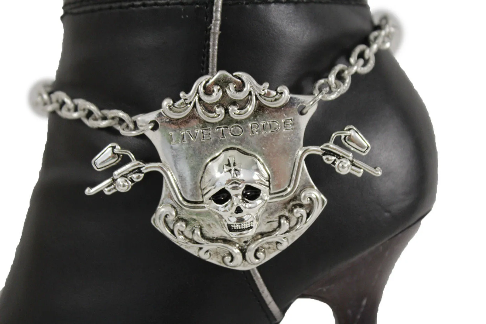 "Live to Ride" Motorcycle Biker Skull Pendant Boot Chain
