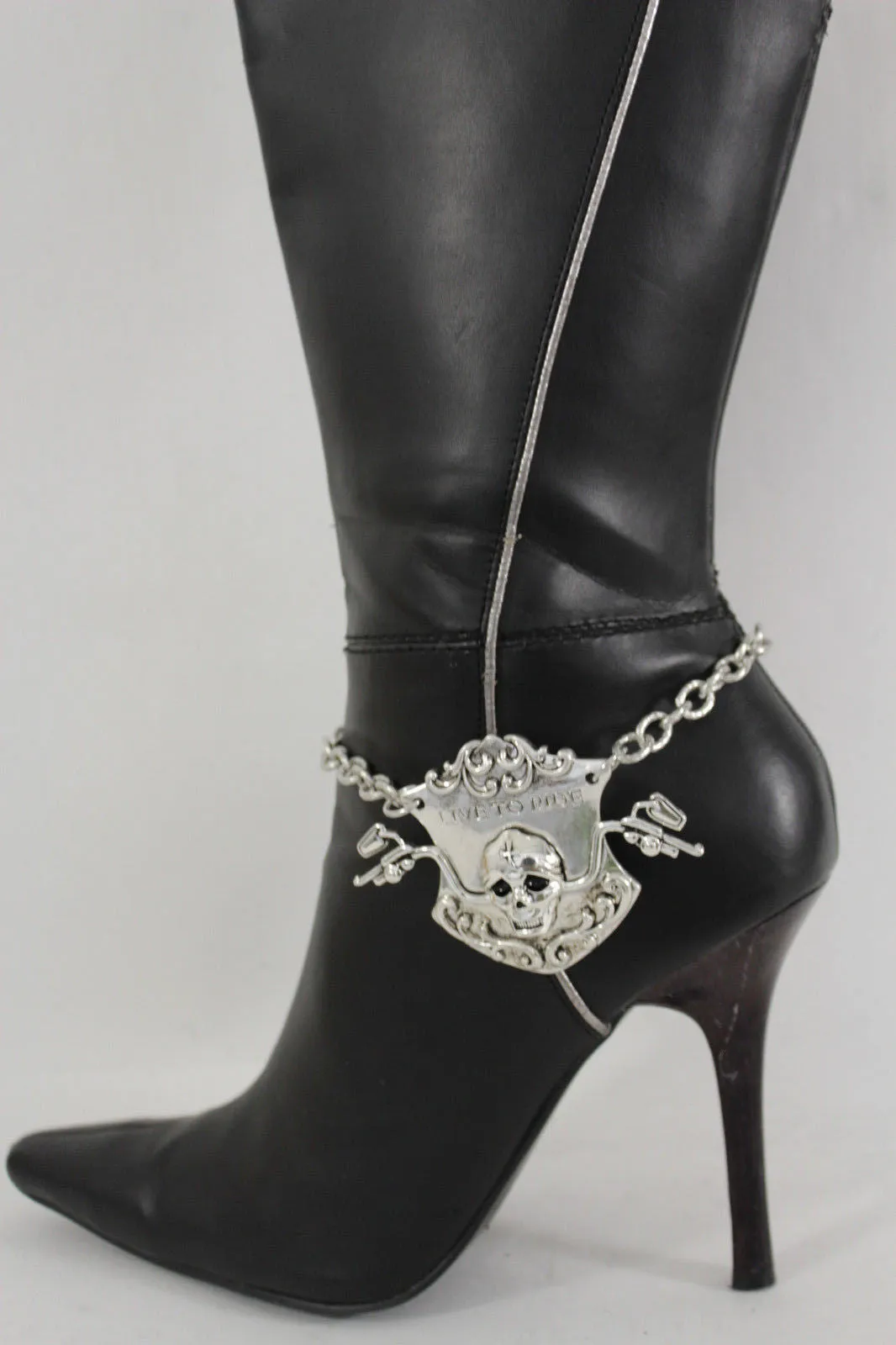 "Live to Ride" Motorcycle Biker Skull Pendant Boot Chain