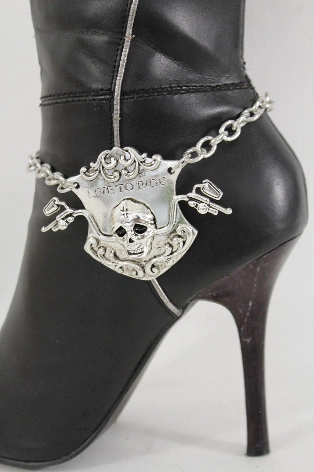 "Live to Ride" Motorcycle Biker Skull Pendant Boot Chain