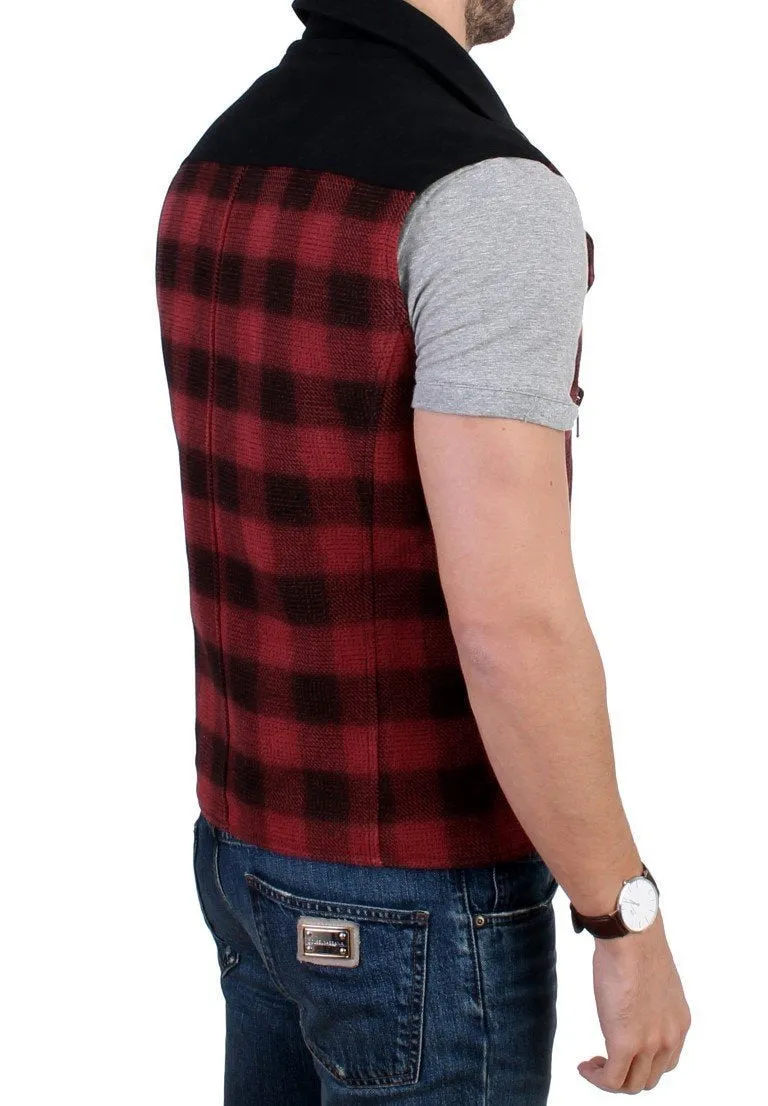 Red checkered biker vest jacket