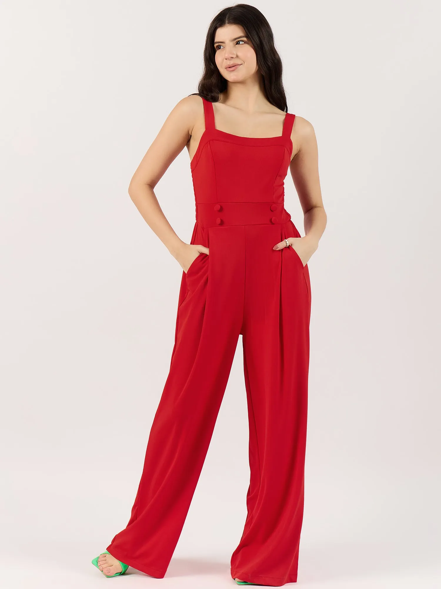 Red Flared Jumpsuit