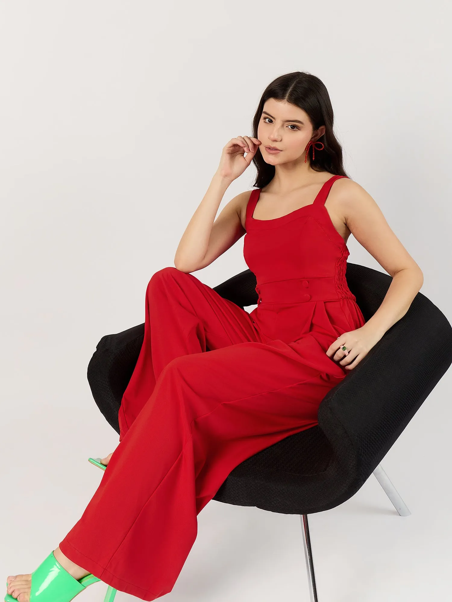 Red Flared Jumpsuit