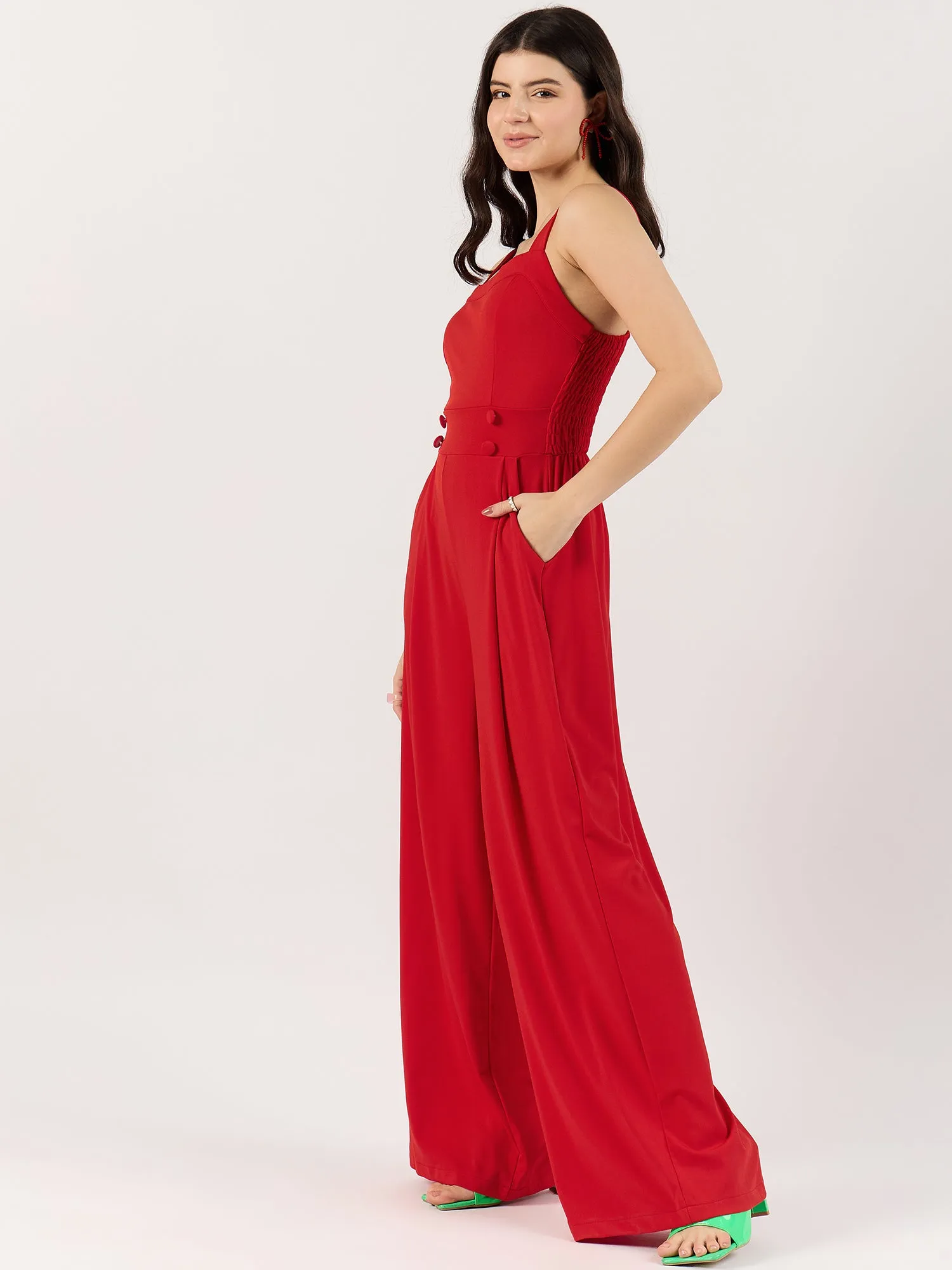 Red Flared Jumpsuit