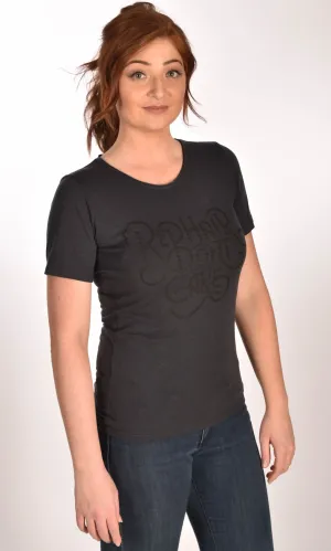 Red Hair Don't Care Retro Raw Neck Black Unisex Tee