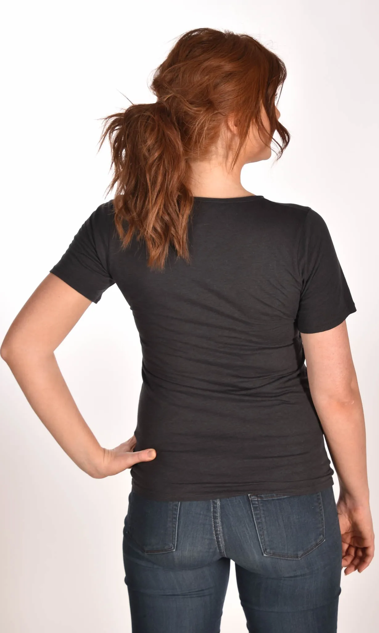 Red Hair Don't Care Retro Raw Neck Black Unisex Tee