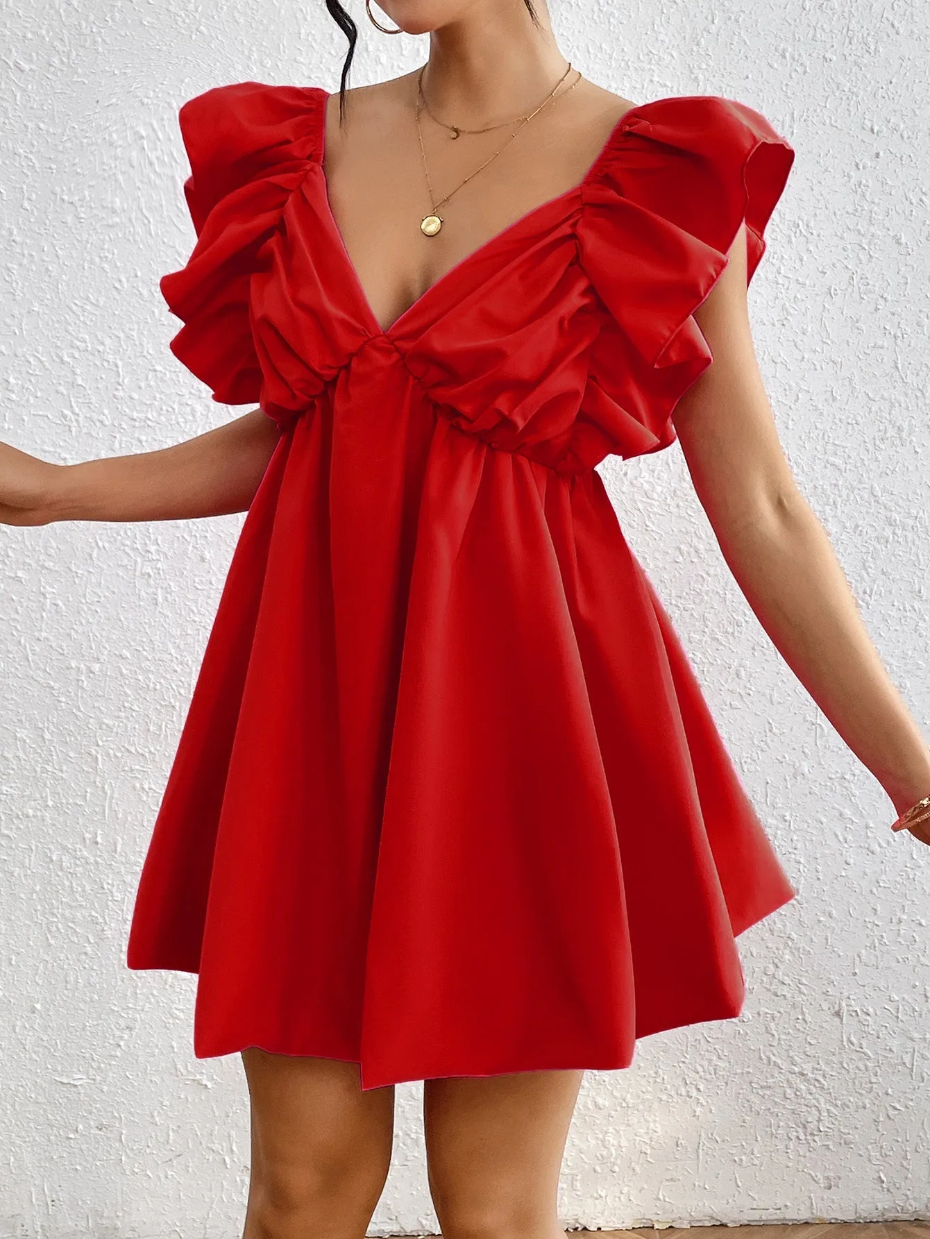 Red Mini Dress With Back Tie Up Detail