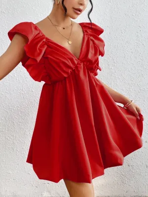 Red Mini Dress With Back Tie Up Detail