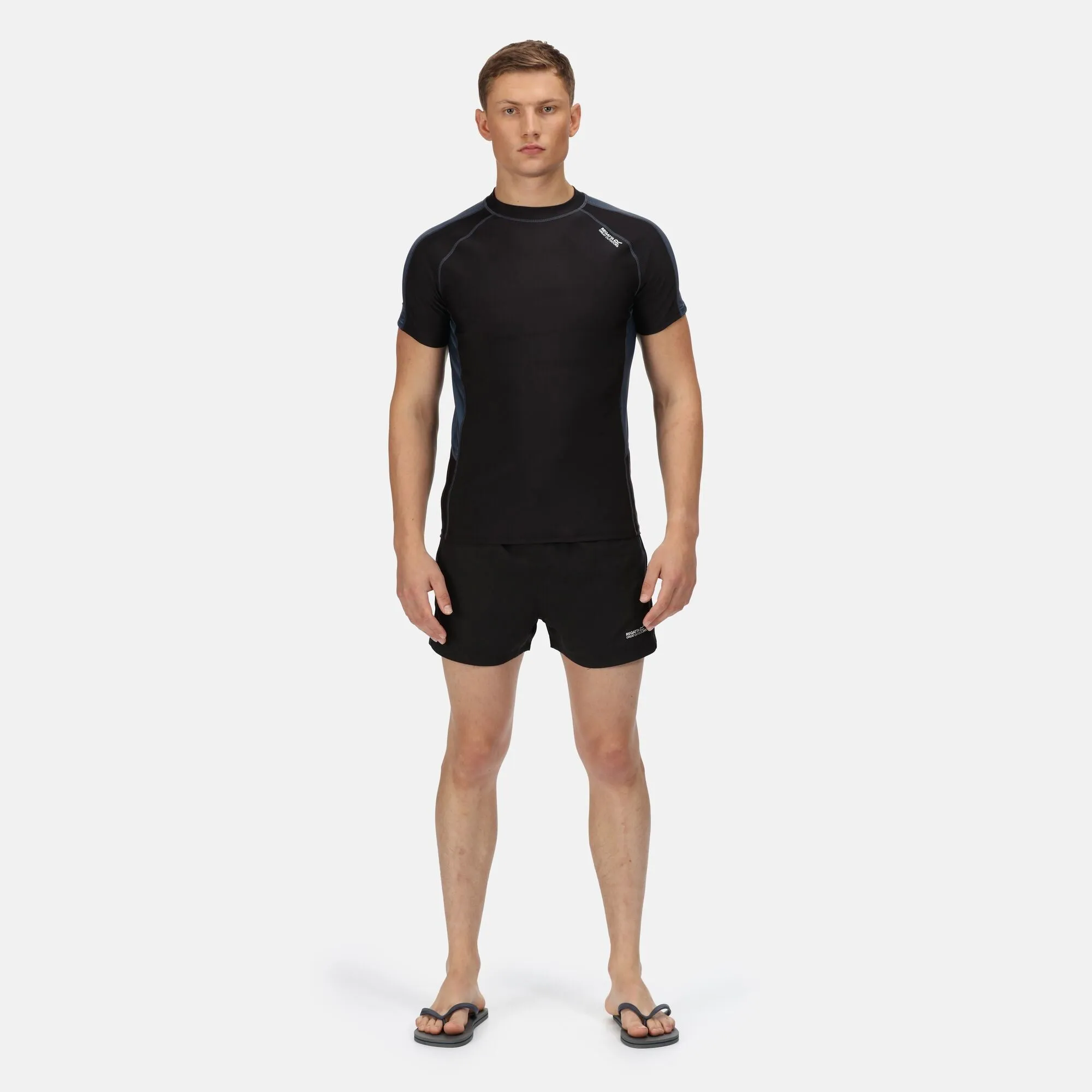 Regatta Mens Short Sleeve Rash Guard -BLACK/GREY