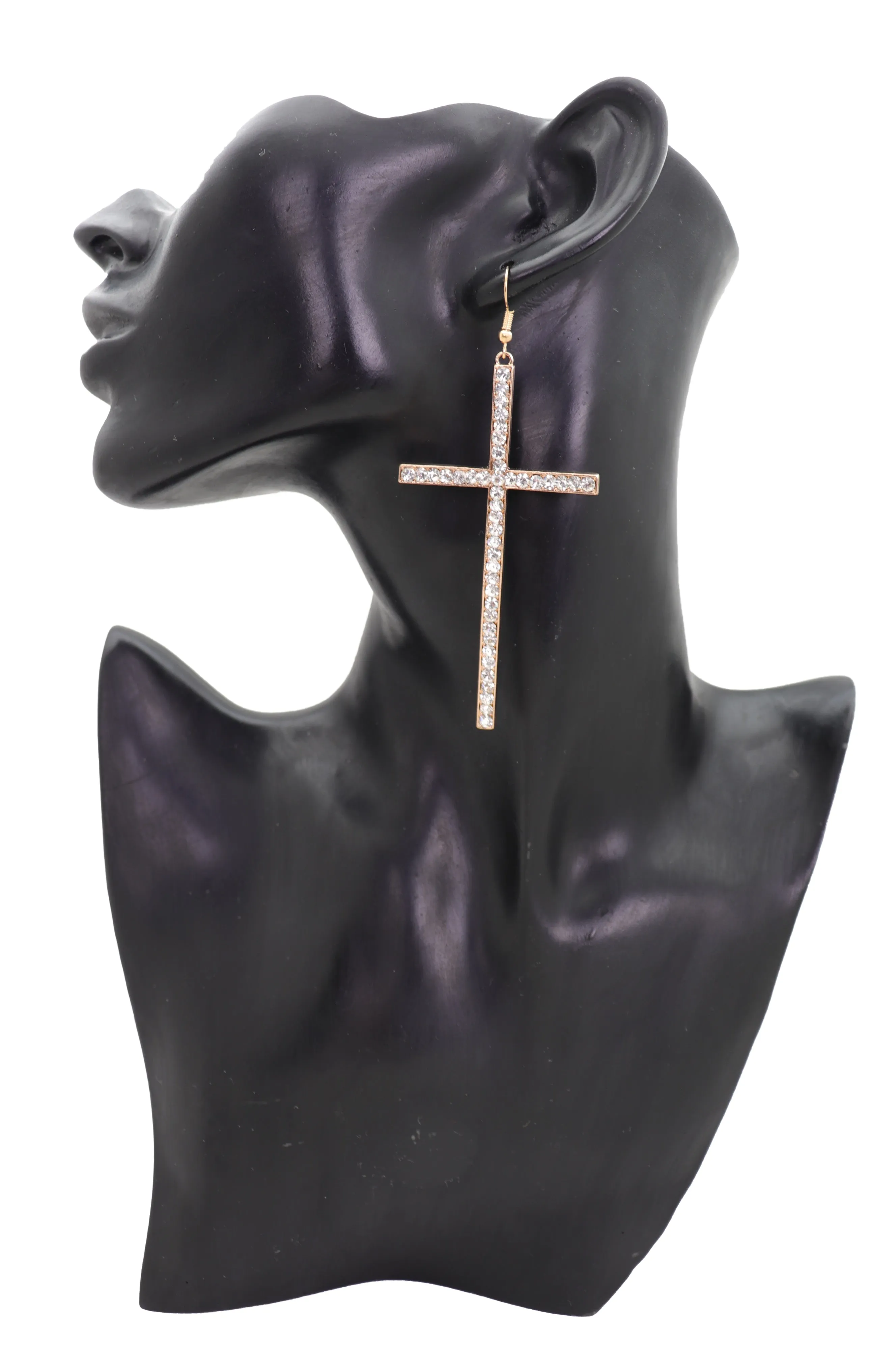 Rhinestone Skinny Cross Earrings