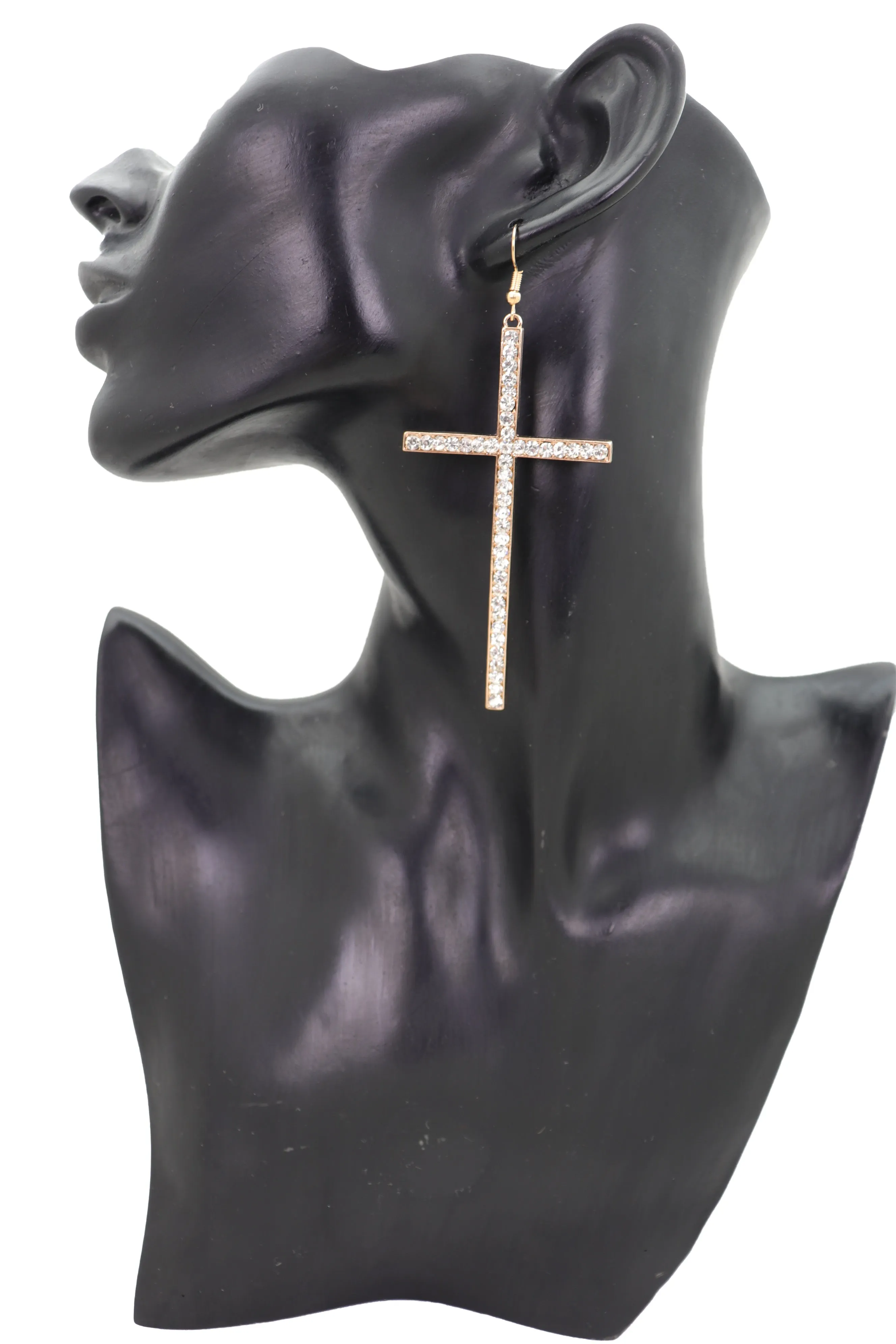 Rhinestone Skinny Cross Earrings