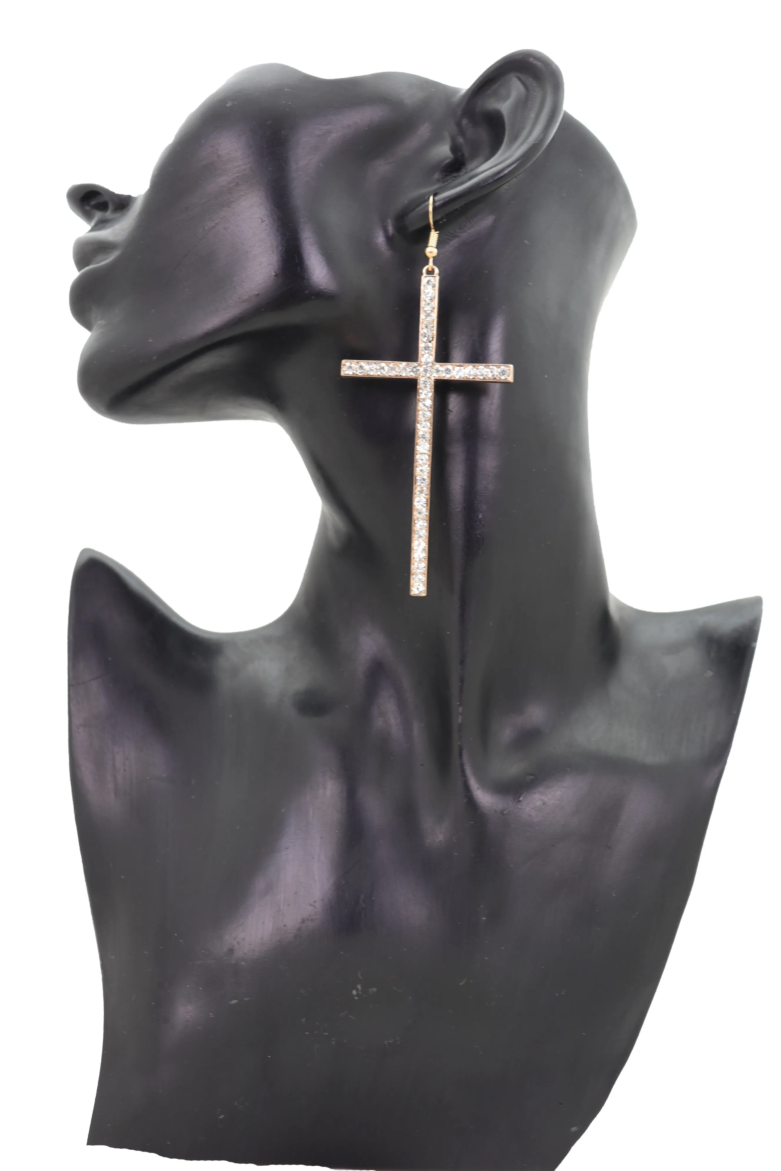 Rhinestone Skinny Cross Earrings