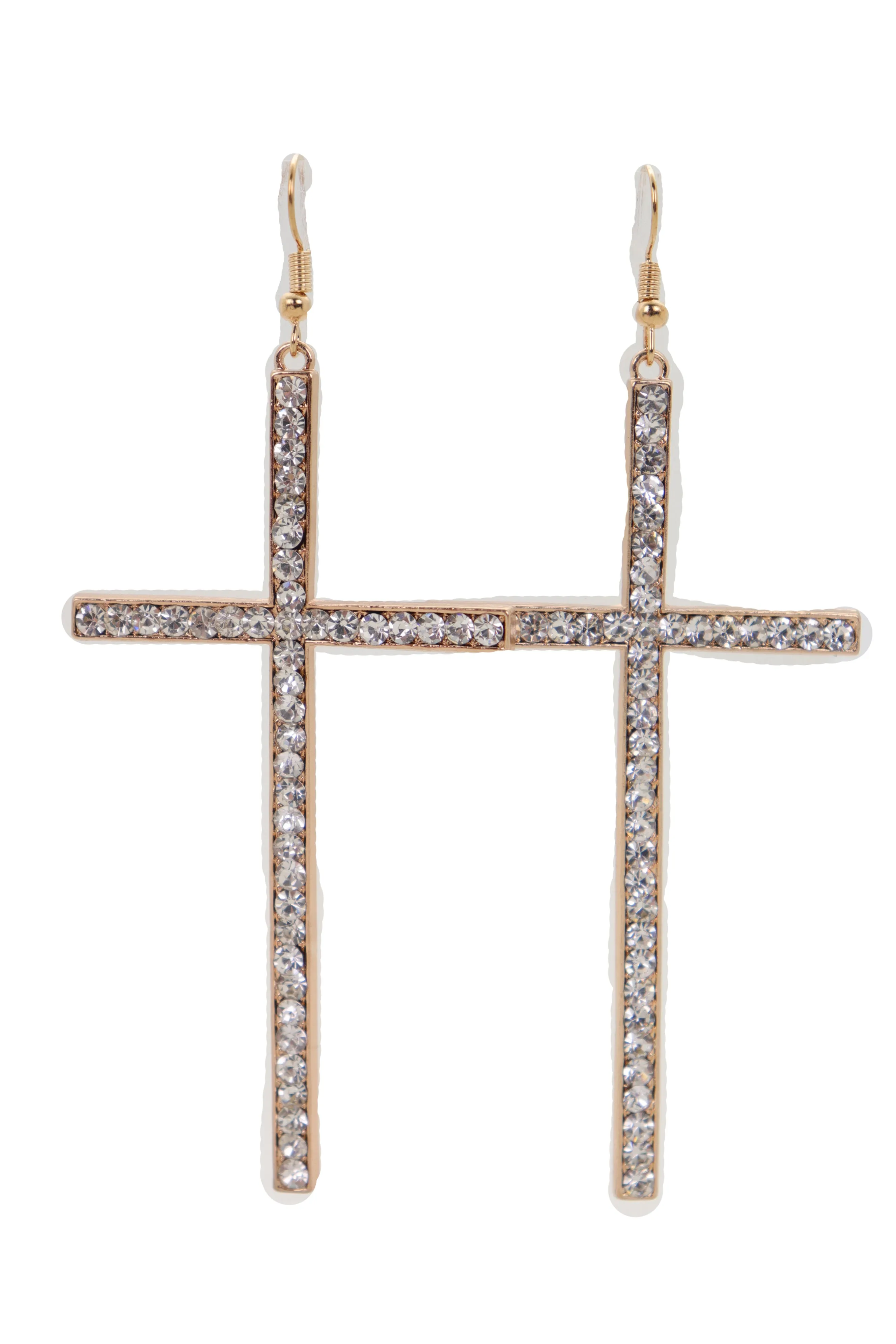 Rhinestone Skinny Cross Earrings