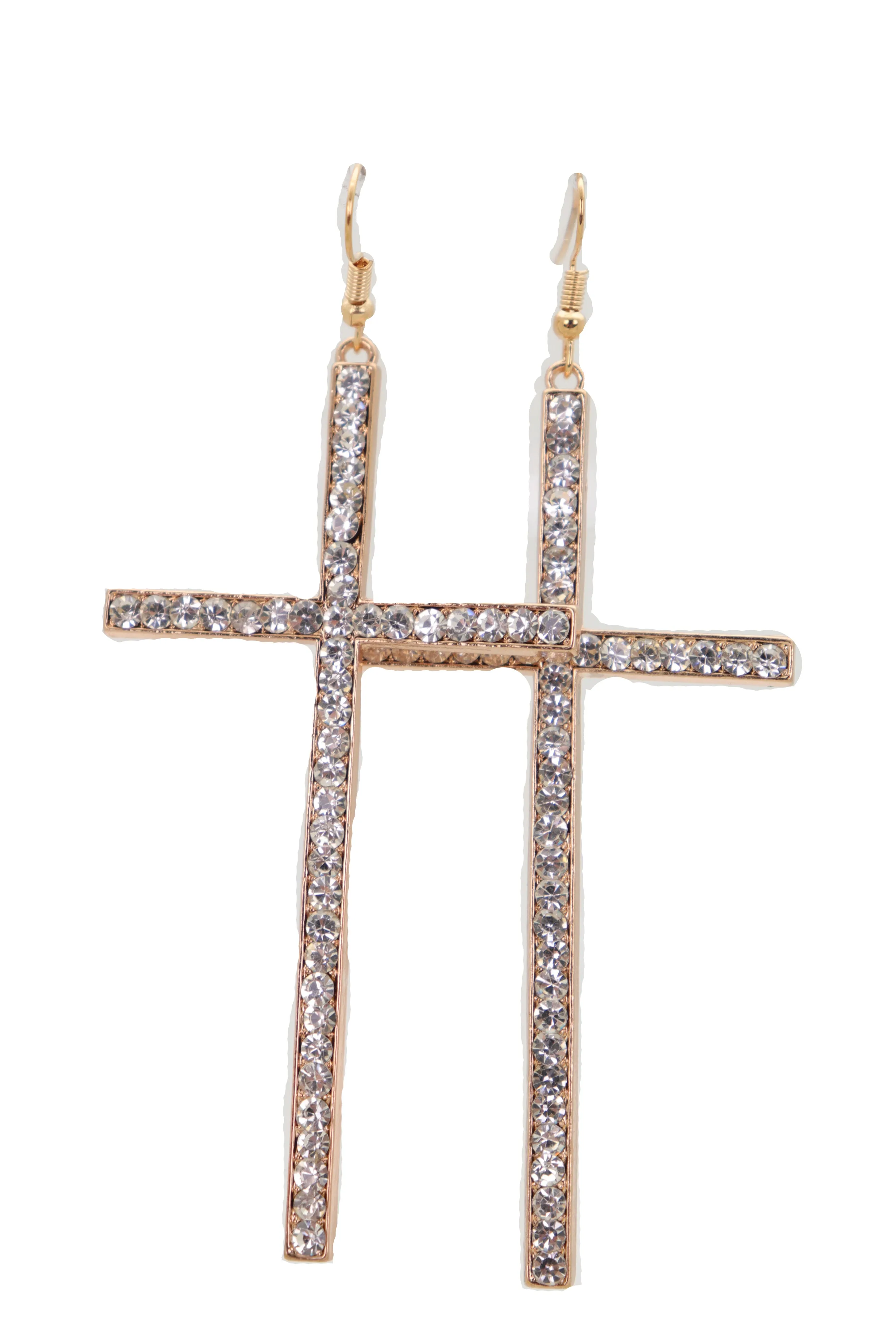 Rhinestone Skinny Cross Earrings