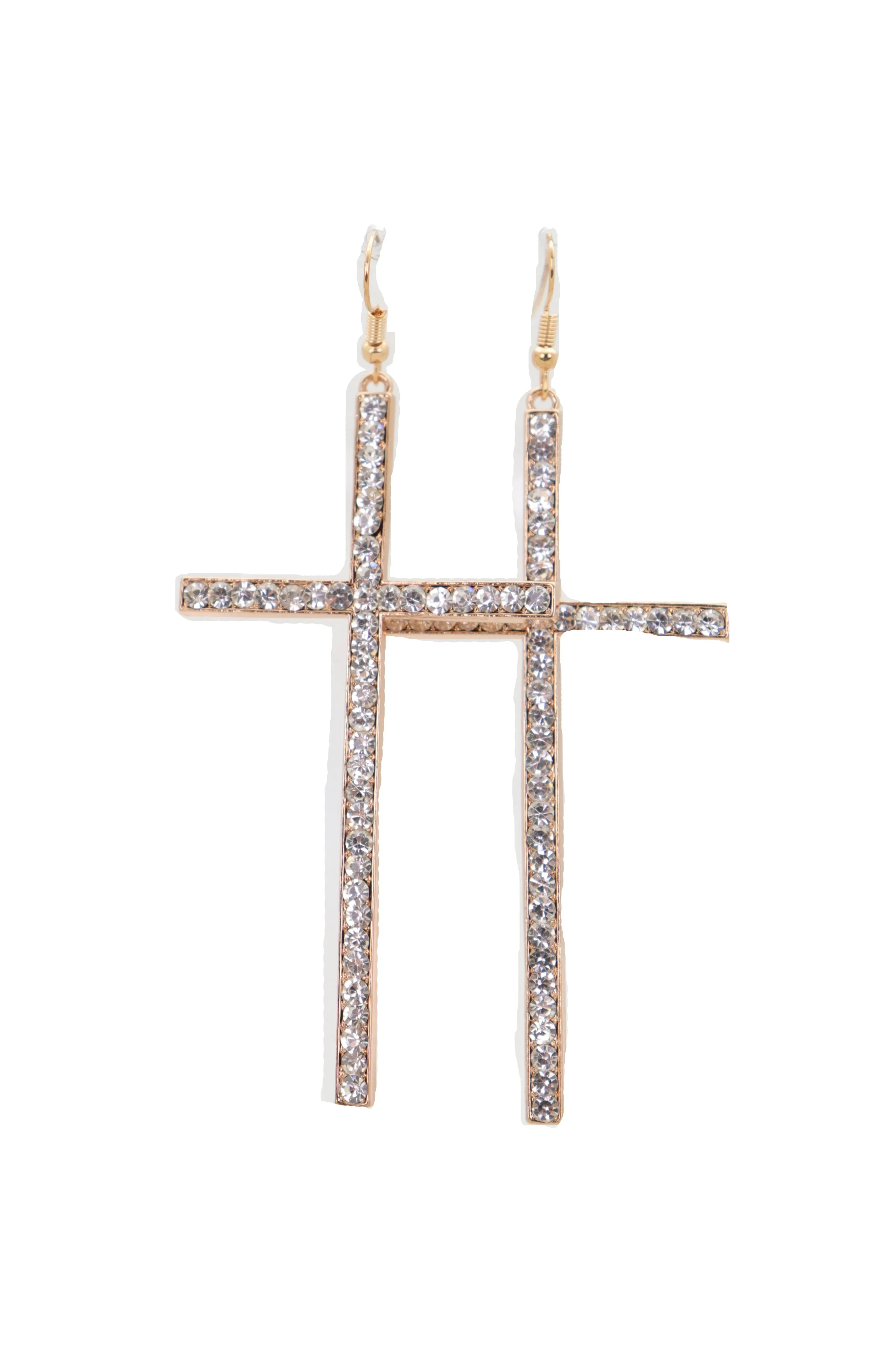 Rhinestone Skinny Cross Earrings