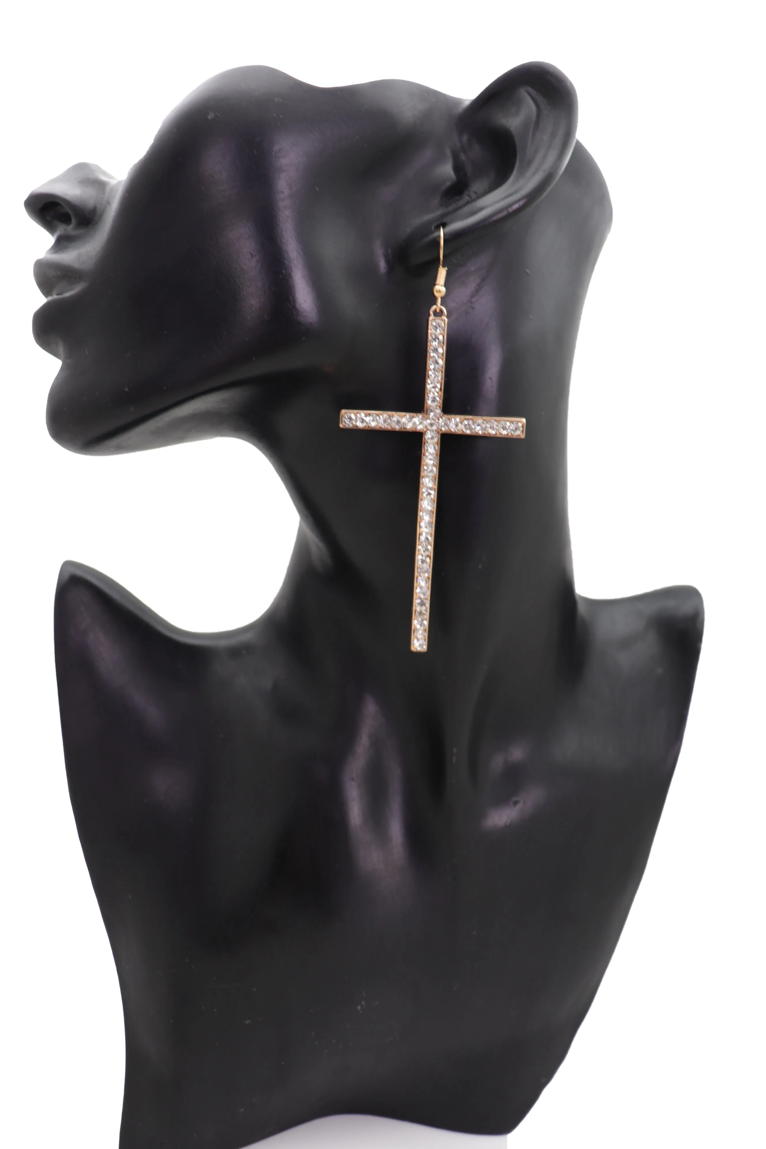 Rhinestone Skinny Cross Earrings