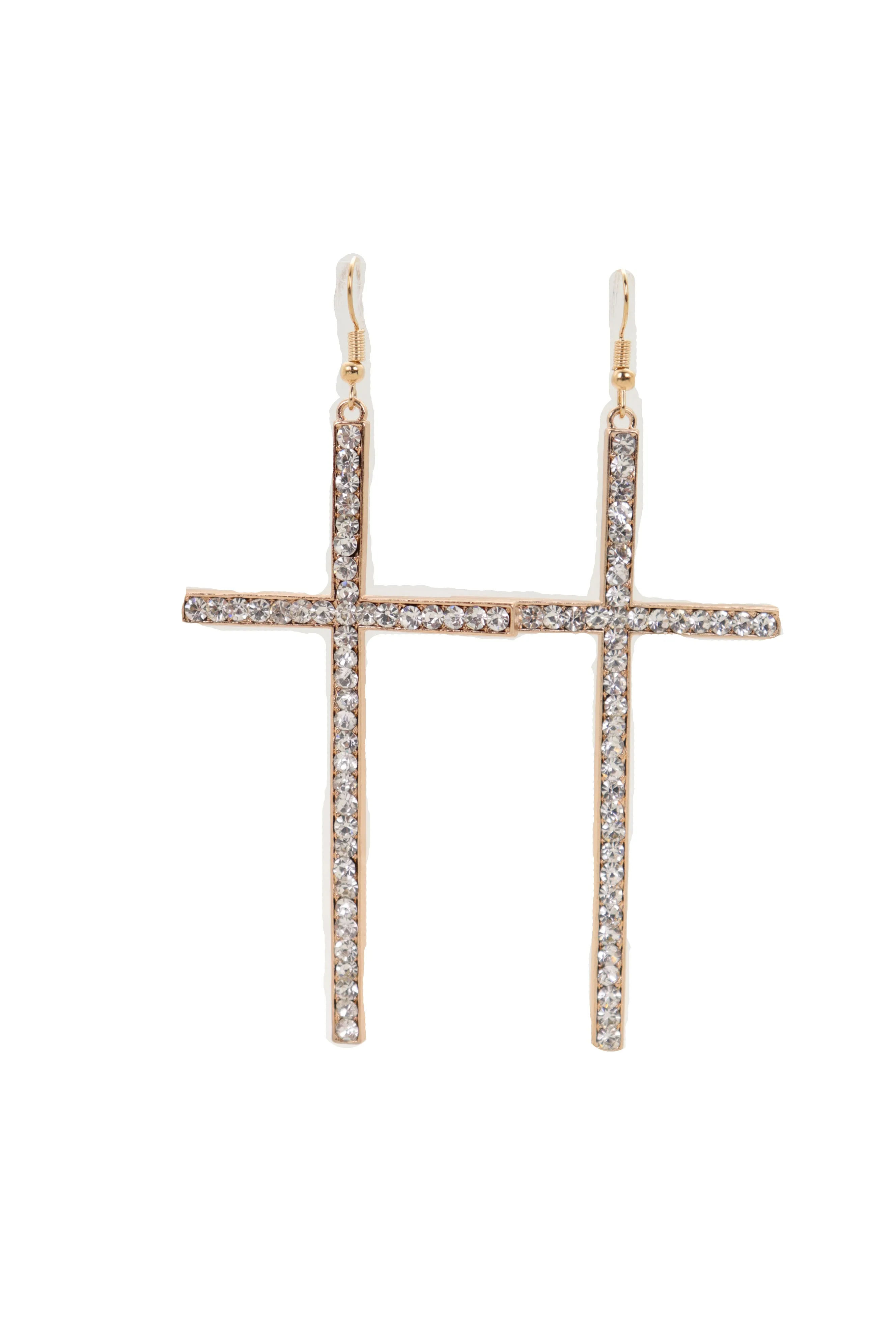 Rhinestone Skinny Cross Earrings