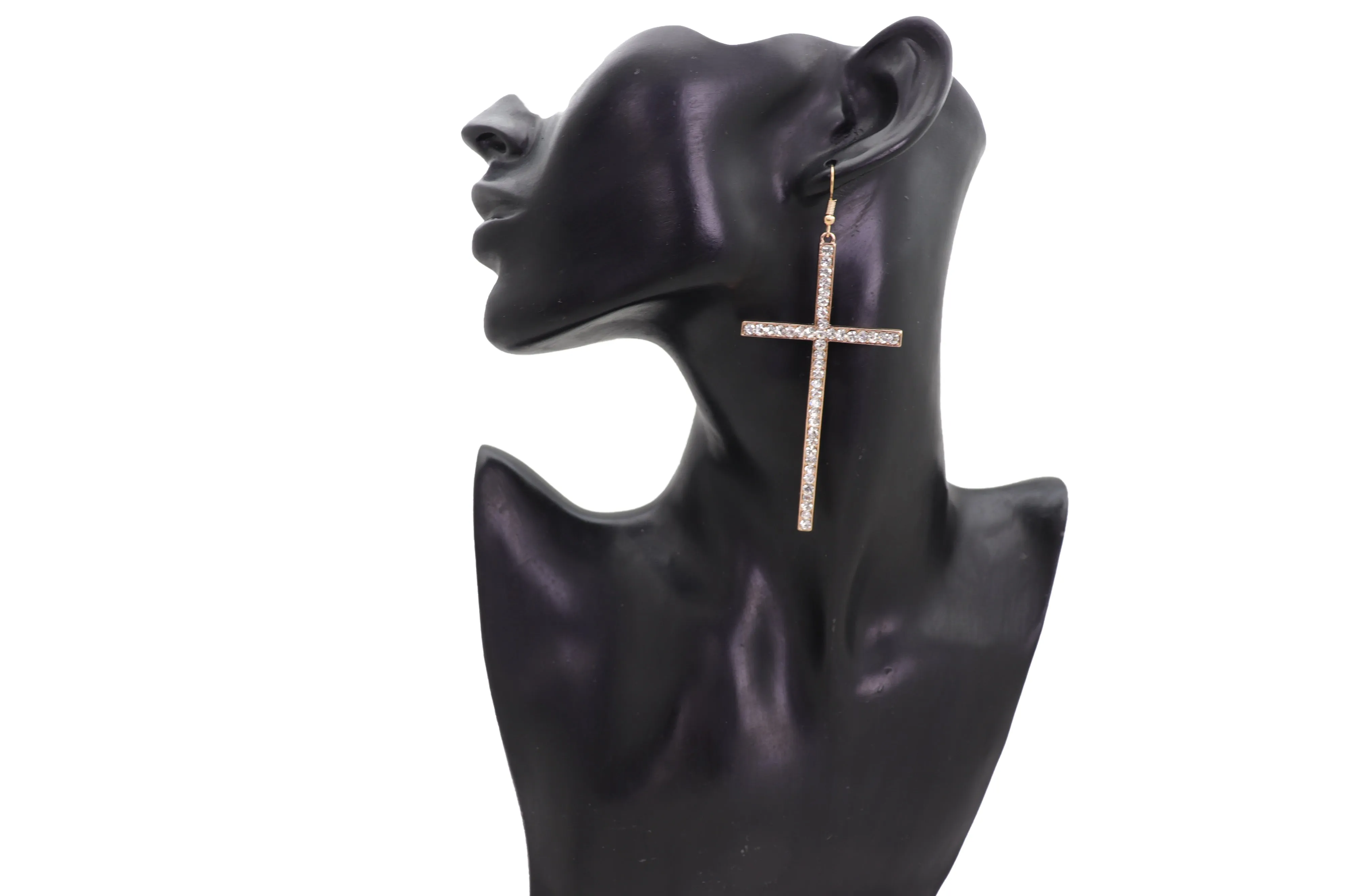 Rhinestone Skinny Cross Earrings