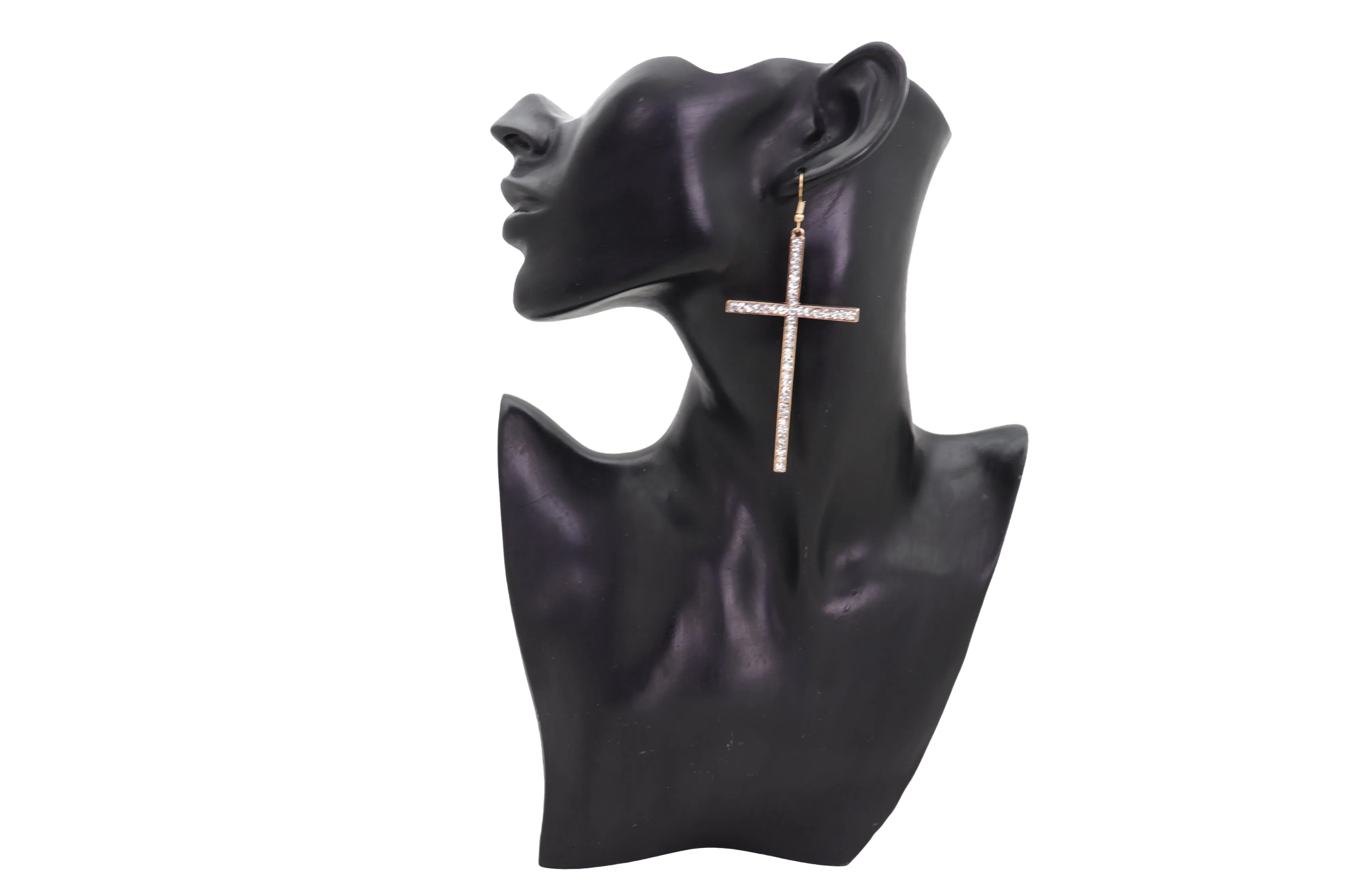 Rhinestone Skinny Cross Earrings