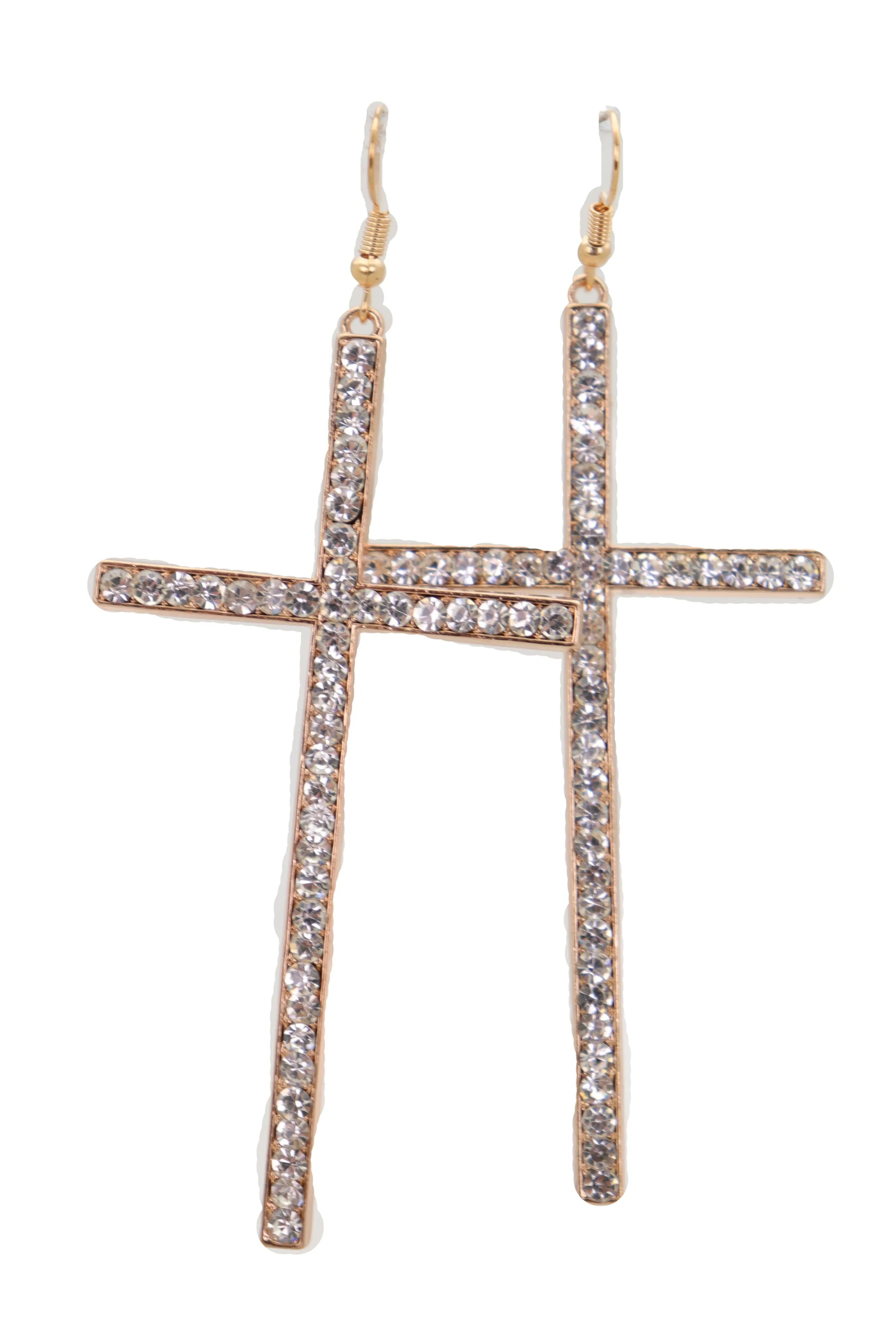 Rhinestone Skinny Cross Earrings