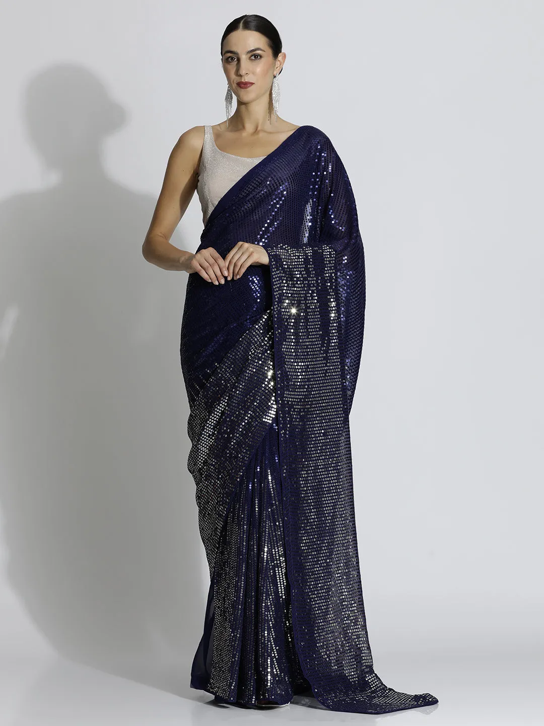 Royal Blue Sequin Embroidered Party Wear Tissue Saree