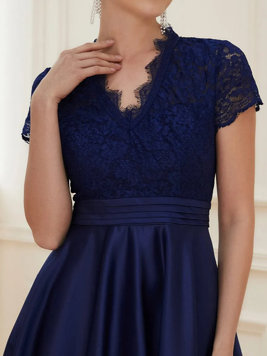 Roycebridal June classy tea length lace and satin mother of the bride dress