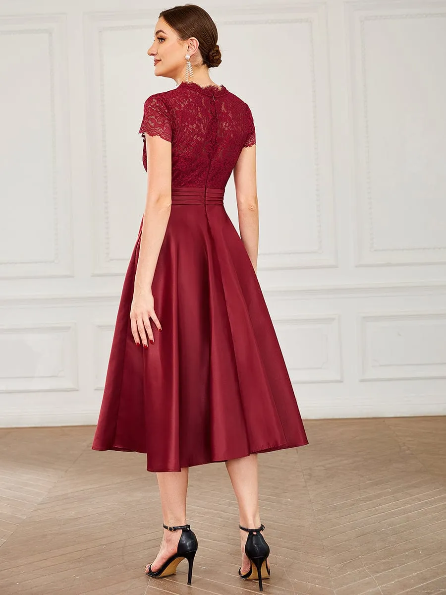 Roycebridal June classy tea length lace and satin mother of the bride dress