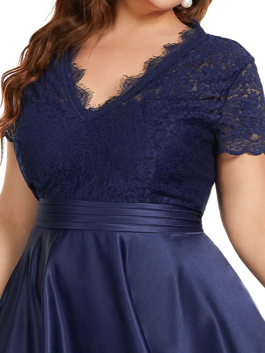 Roycebridal June classy tea length lace and satin mother of the bride dress