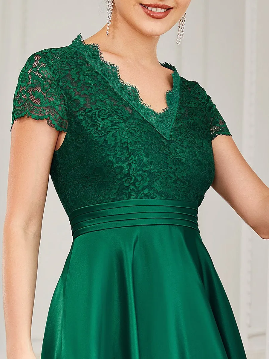 Roycebridal June classy tea length lace and satin mother of the bride dress