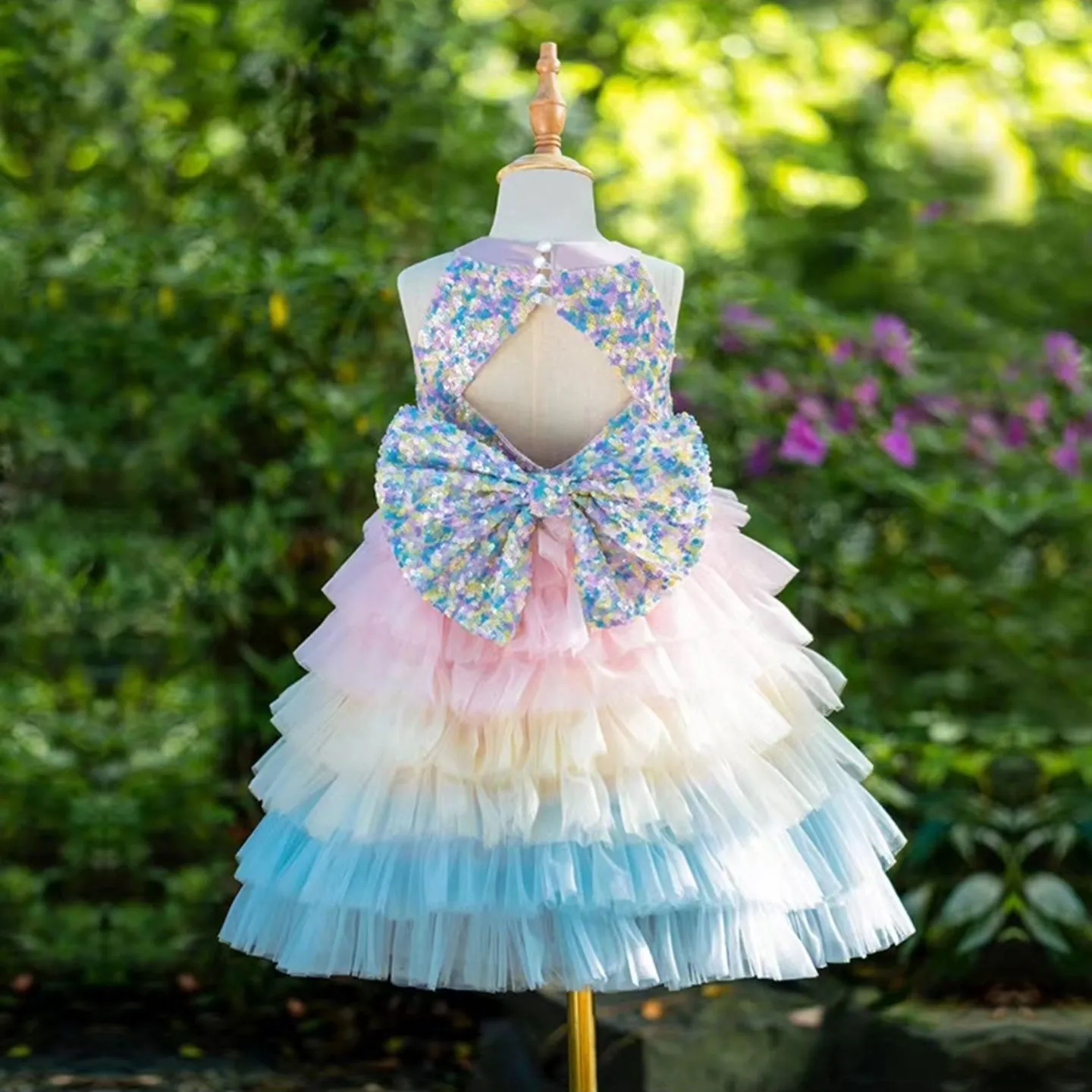 Roycebridal Sparkly Flower Girl Dress Tiered Bow Elegant Kids Princess Birthday Wedding Party Children Holiday Pageant Gown J004