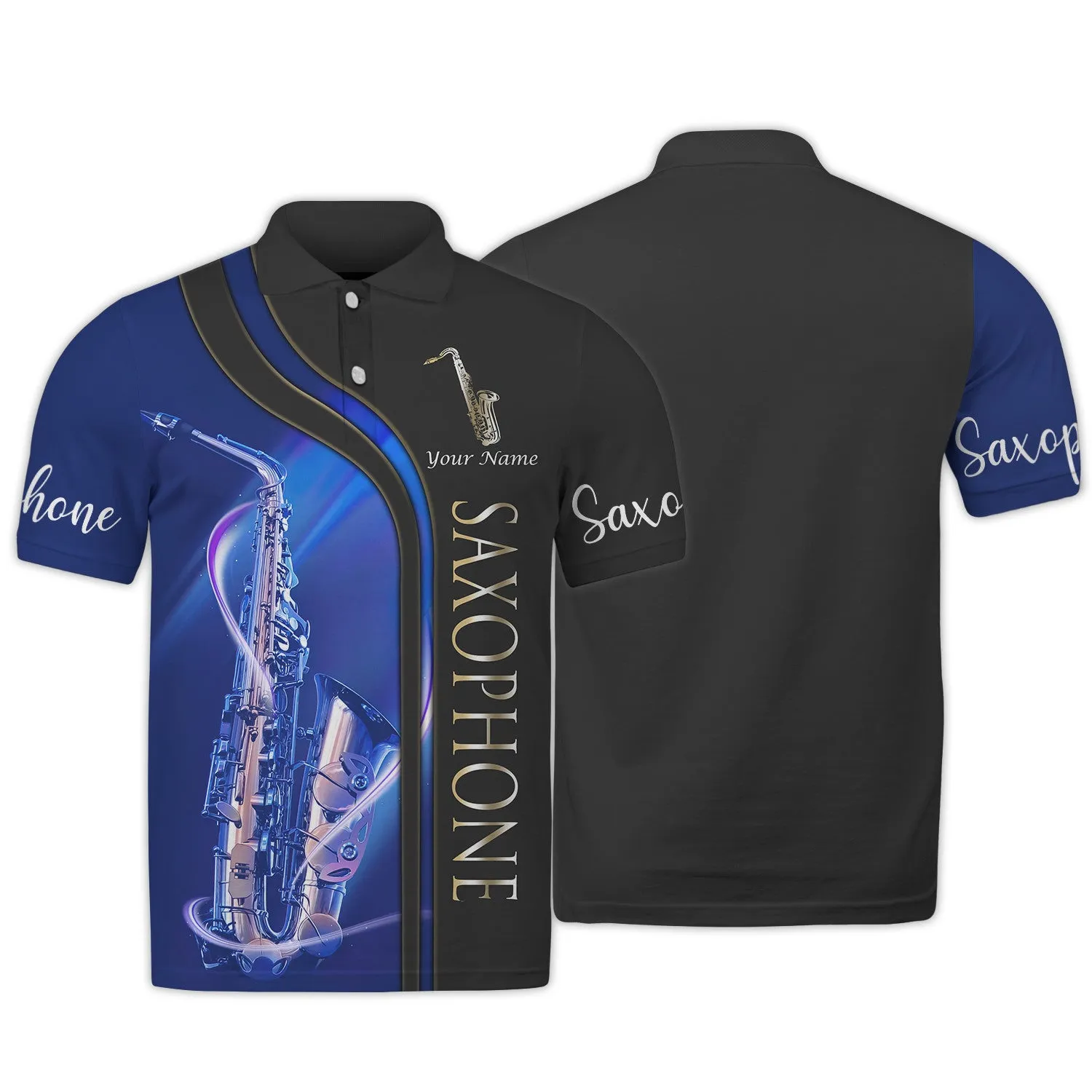 Saxophone Personalized Name 3D Tshirt Zipper Hoodie Blue
