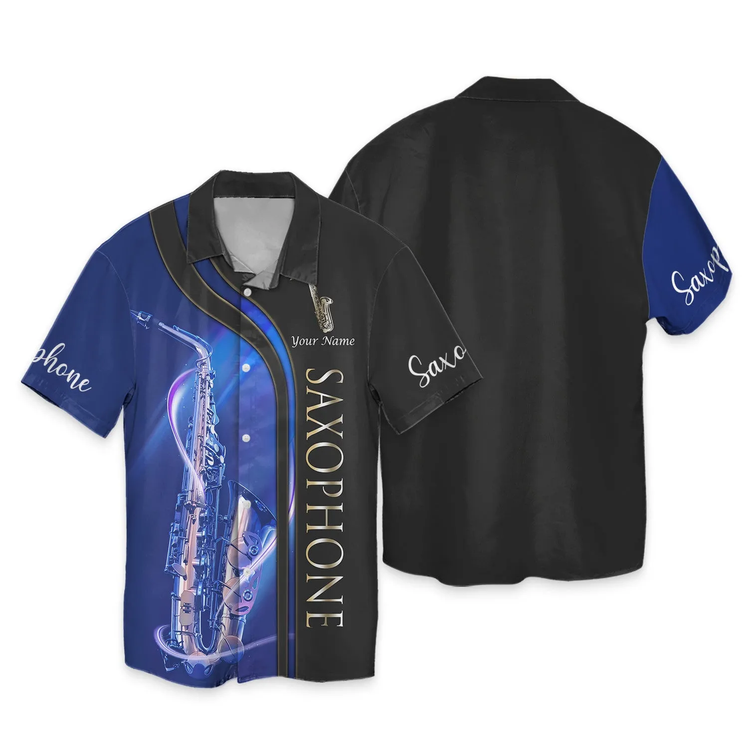 Saxophone Personalized Name 3D Tshirt Zipper Hoodie Blue